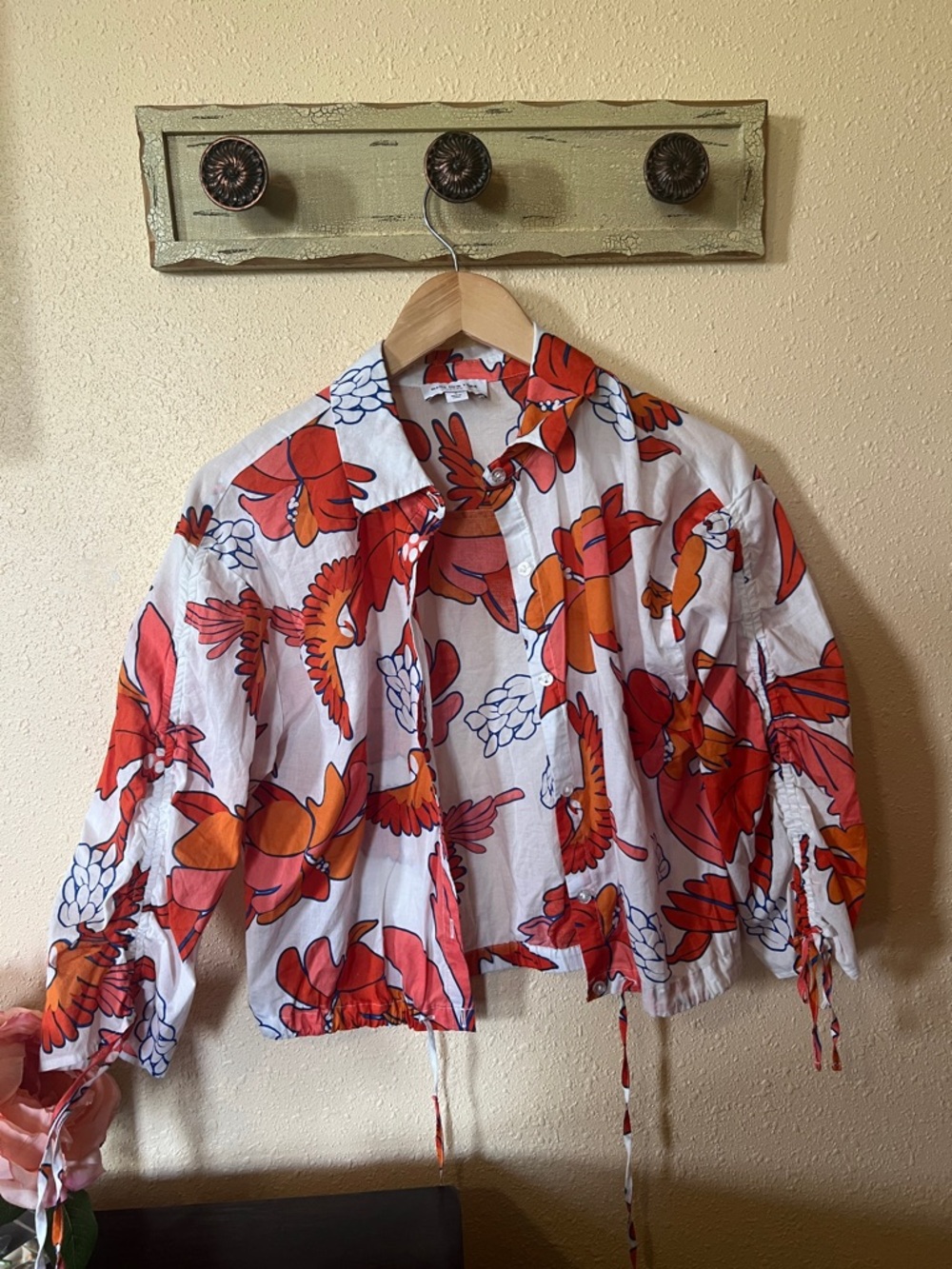 Marc New York Jeans Floral Button-Up Shirt - White with Orange floral print.